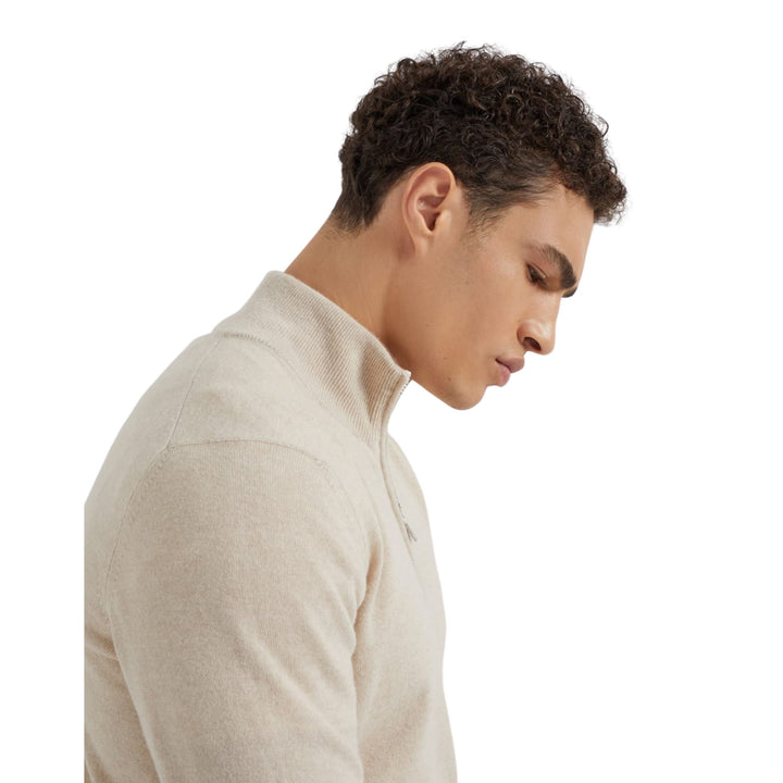 Cashmere sweater with half zip in sand