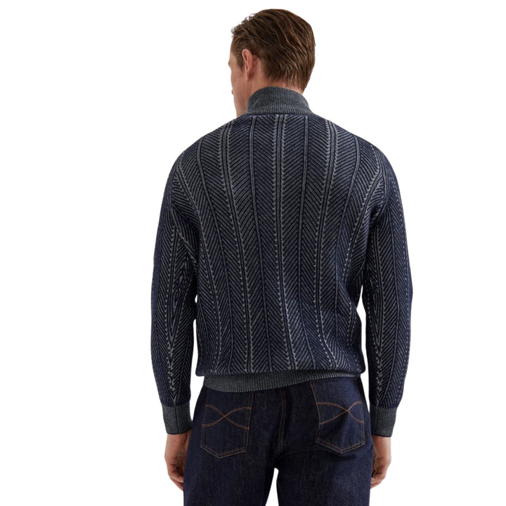 Cashmere vanisé chevron sweater with half zip in Panama