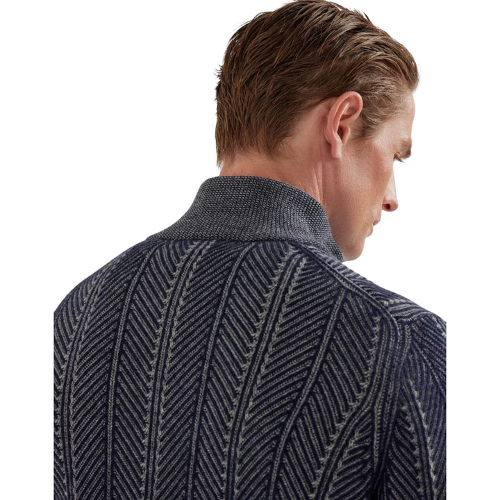 Cashmere vanisé chevron sweater with half zip in Panama