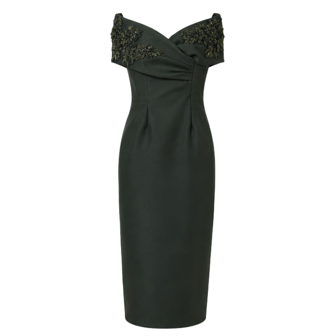 Embellished Off-Shoulder Midi Margaret Dress