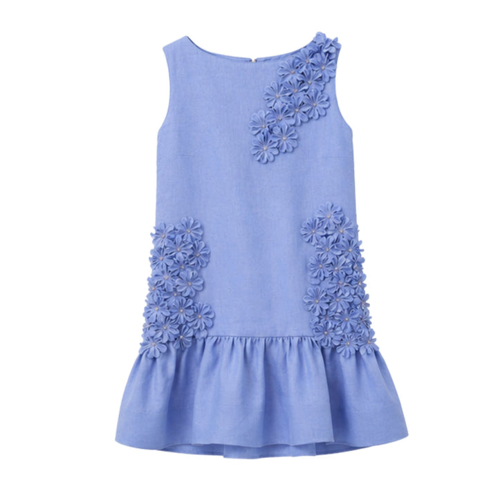 Sleeveless Boat Neck Ruffle Hem Shift with Lilac Floral Spray
