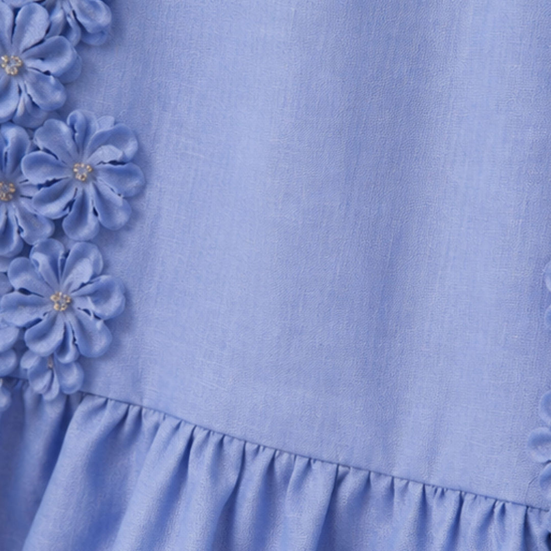 Sleeveless Boat Neck Ruffle Hem Shift with Lilac Floral Spray