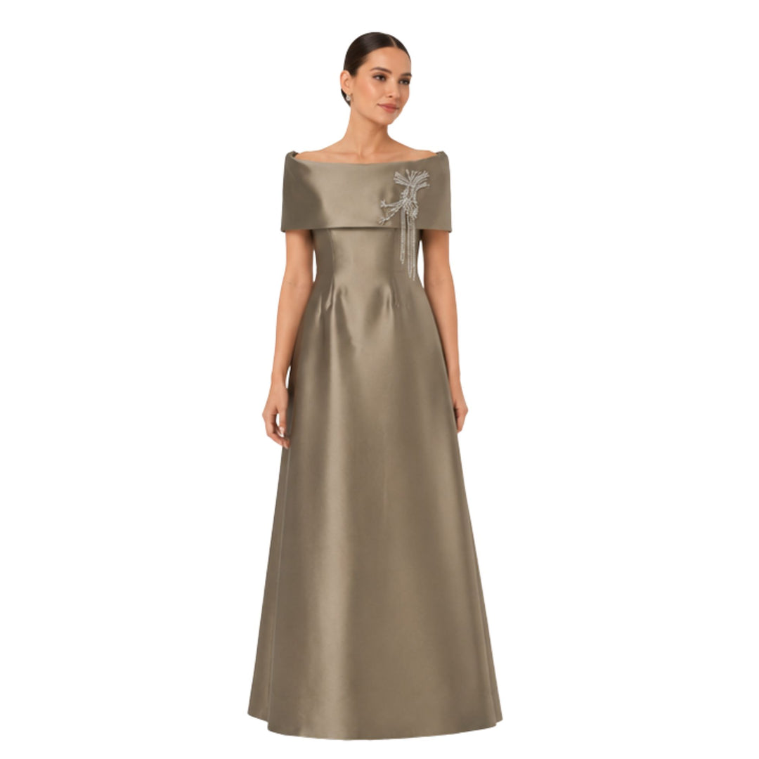 Off Shoulder Crystal Embellished Gown