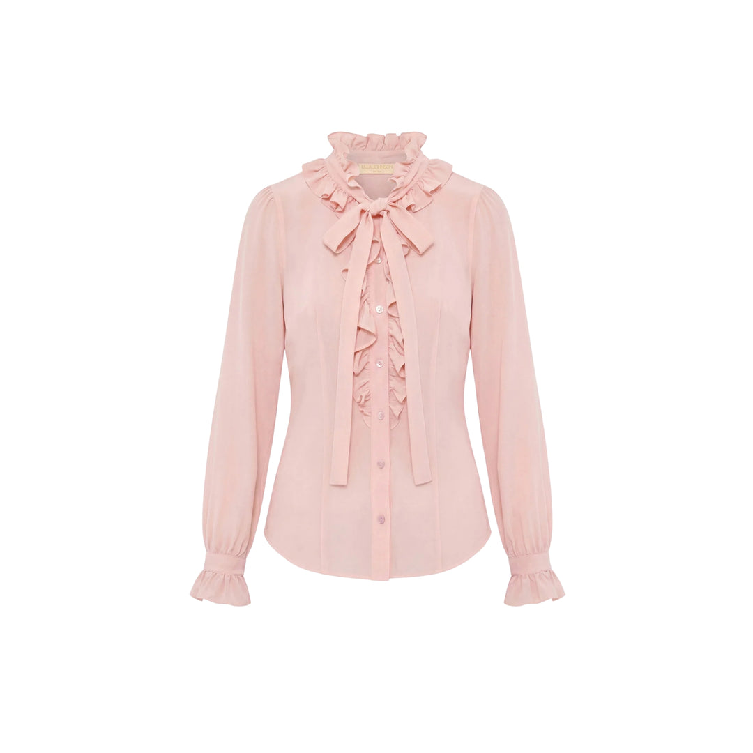 Catroux Long Sleeve Silk Blouse in Powder