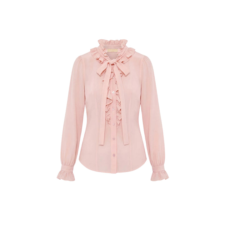 Catroux Long Sleeve Silk Blouse in Powder