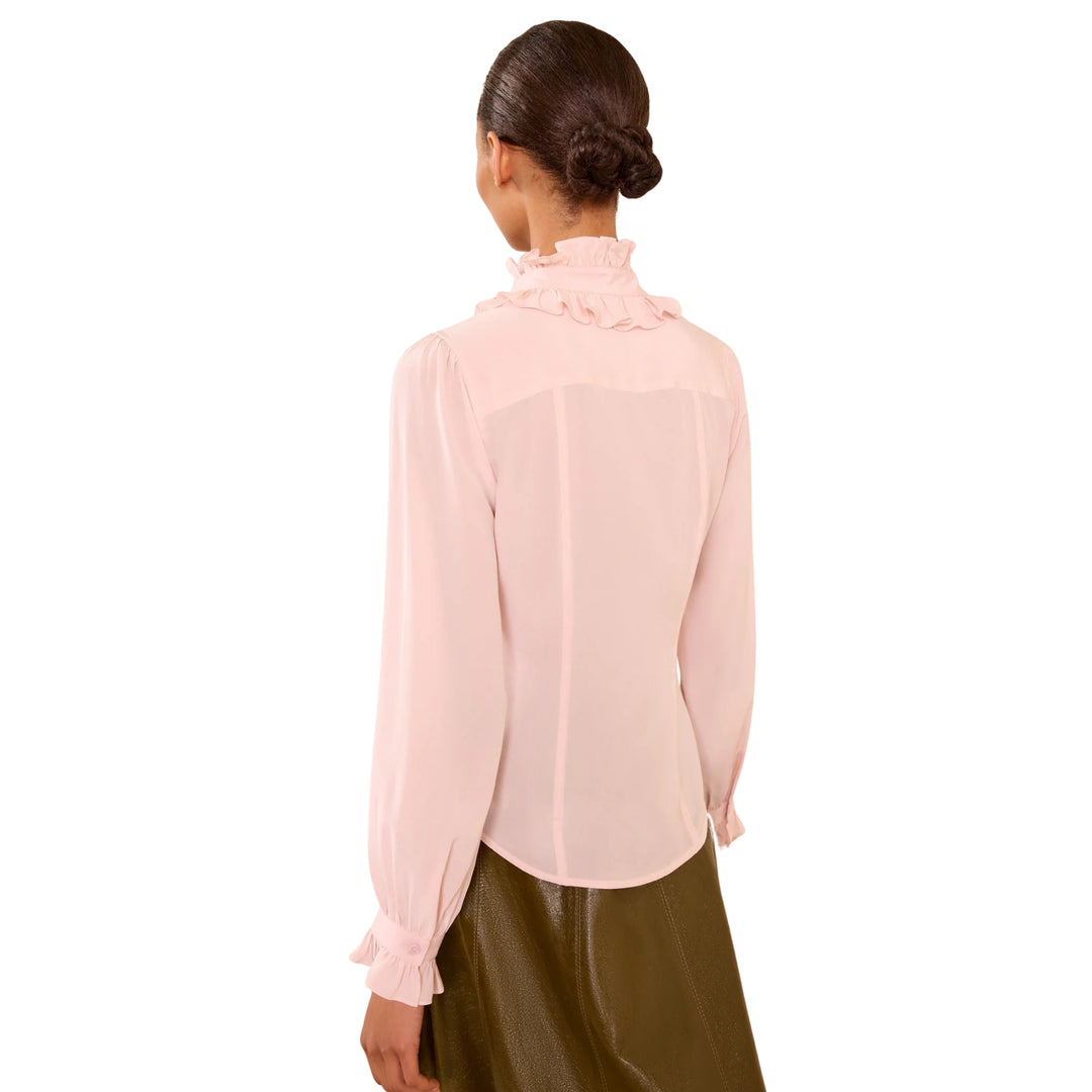 Catroux Long Sleeve Silk Blouse in Powder