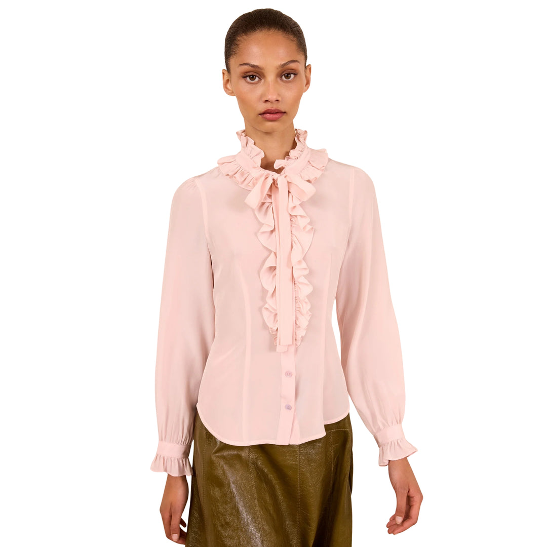 Catroux Long Sleeve Silk Blouse in Powder
