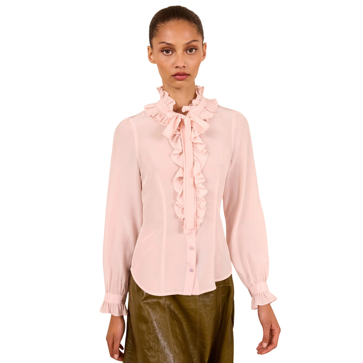 Catroux Long Sleeve Silk Blouse in Powder