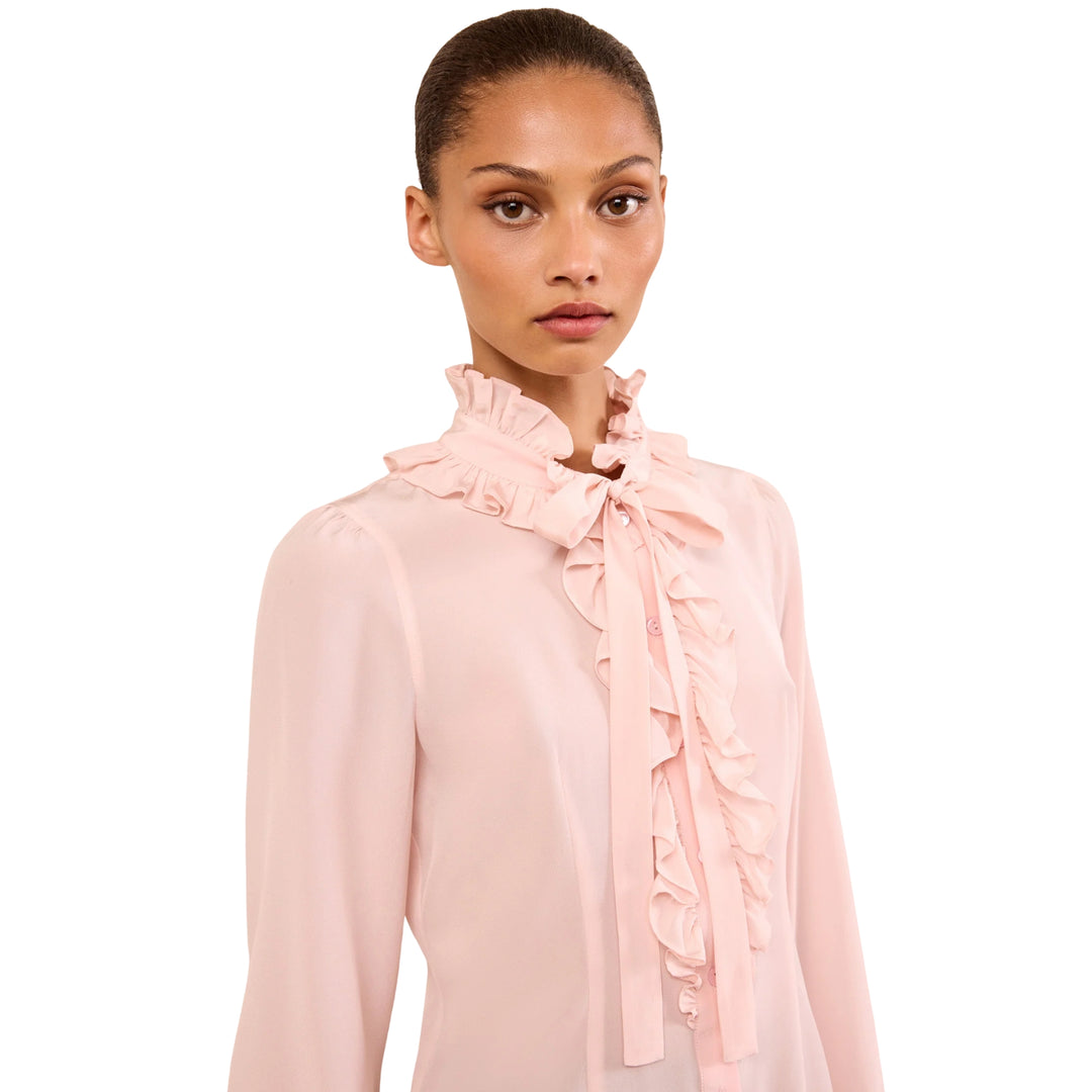 Catroux Long Sleeve Silk Blouse in Powder