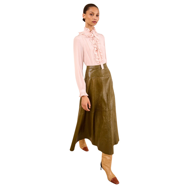 Catroux Long Sleeve Silk Blouse in Powder