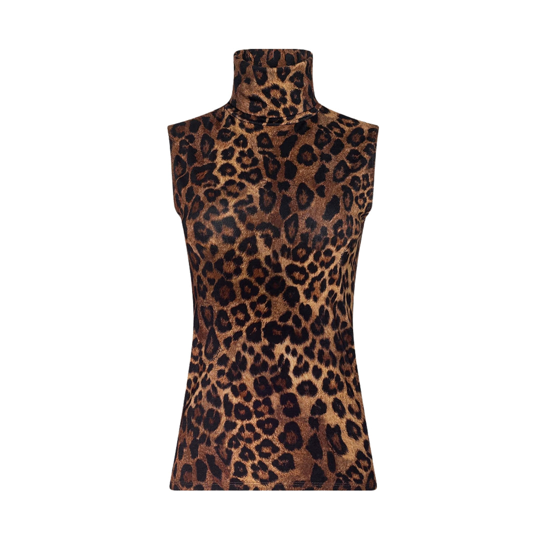 Ceci Sleeveless Leopard Tank in Tan Multi Javan Leopard