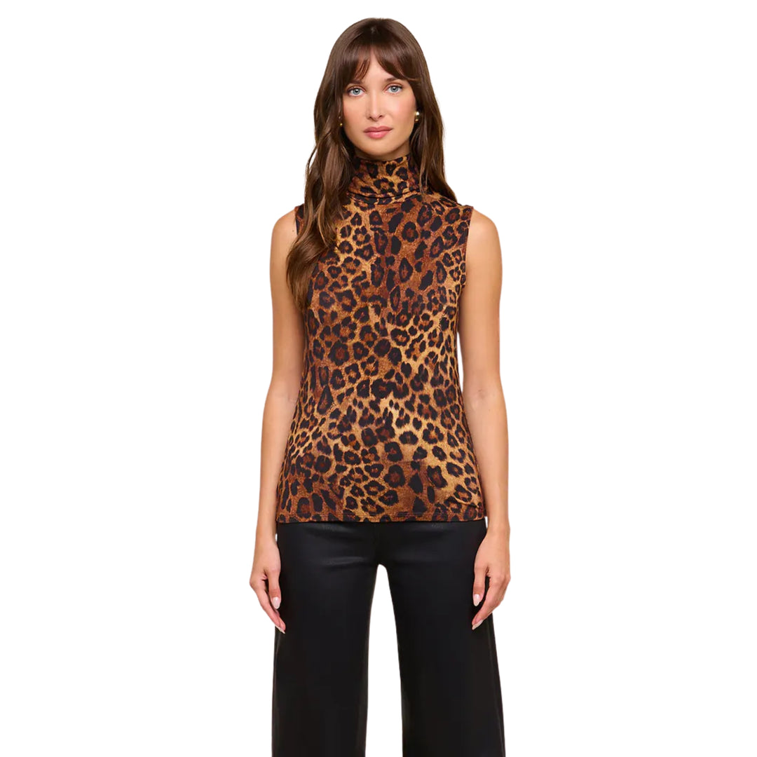 Ceci Sleeveless Leopard Tank in Tan Multi Javan Leopard