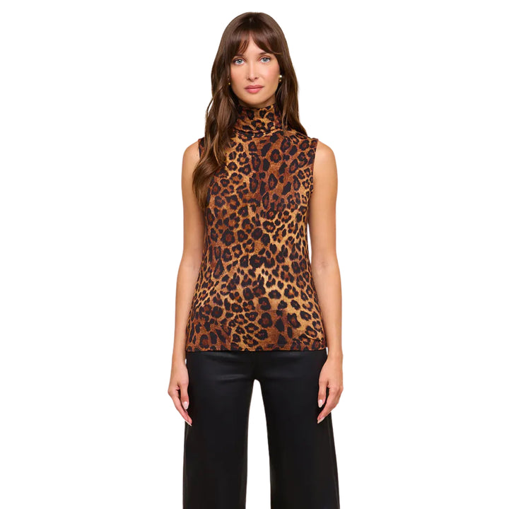 Ceci Sleeveless Leopard Tank in Tan Multi Javan Leopard