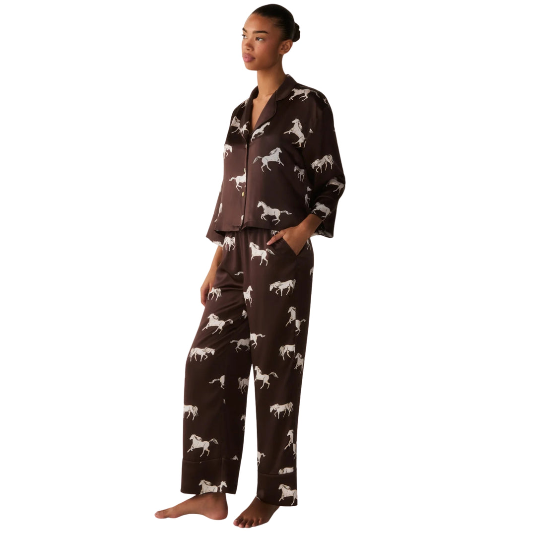 Celine Silk Pajama Set in Highgrove Equestrian