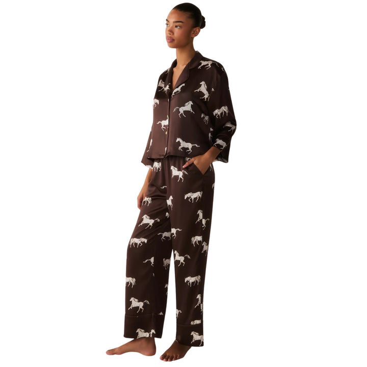 Celine Silk Pajama Set in Highgrove Equestrian