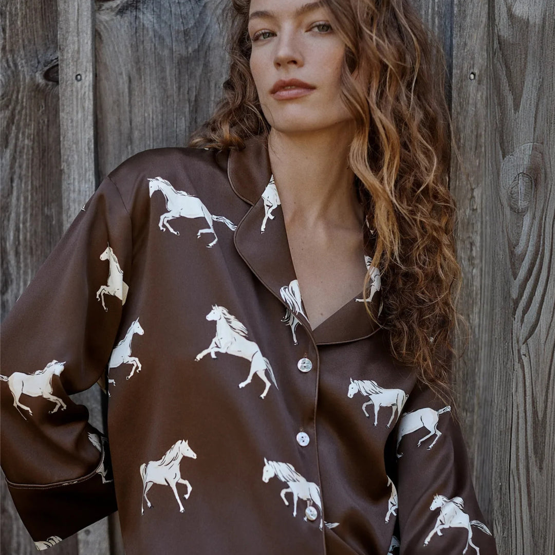 Celine Silk Pajama Set in Highgrove Equestrian