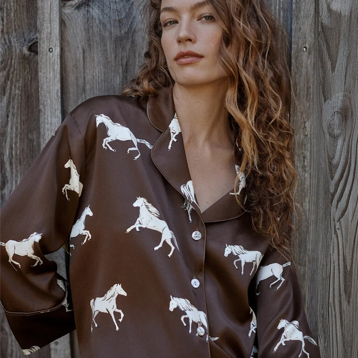 Celine Silk Pajama Set in Highgrove Equestrian
