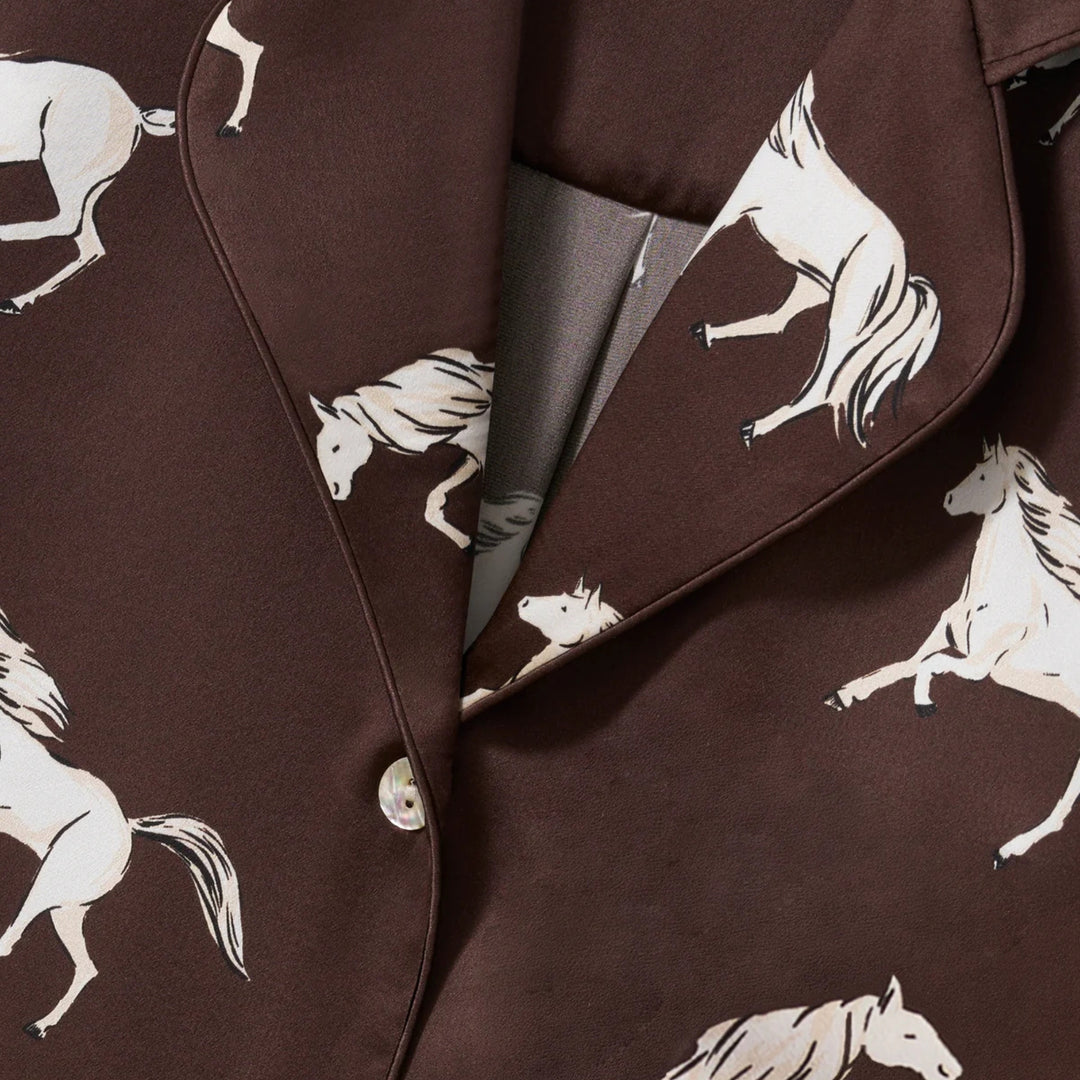 Celine Silk Pajama Set in Highgrove Equestrian