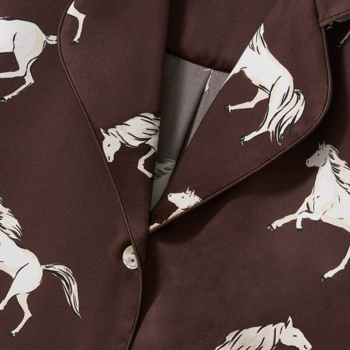 Celine Silk Pajama Set in Highgrove Equestrian