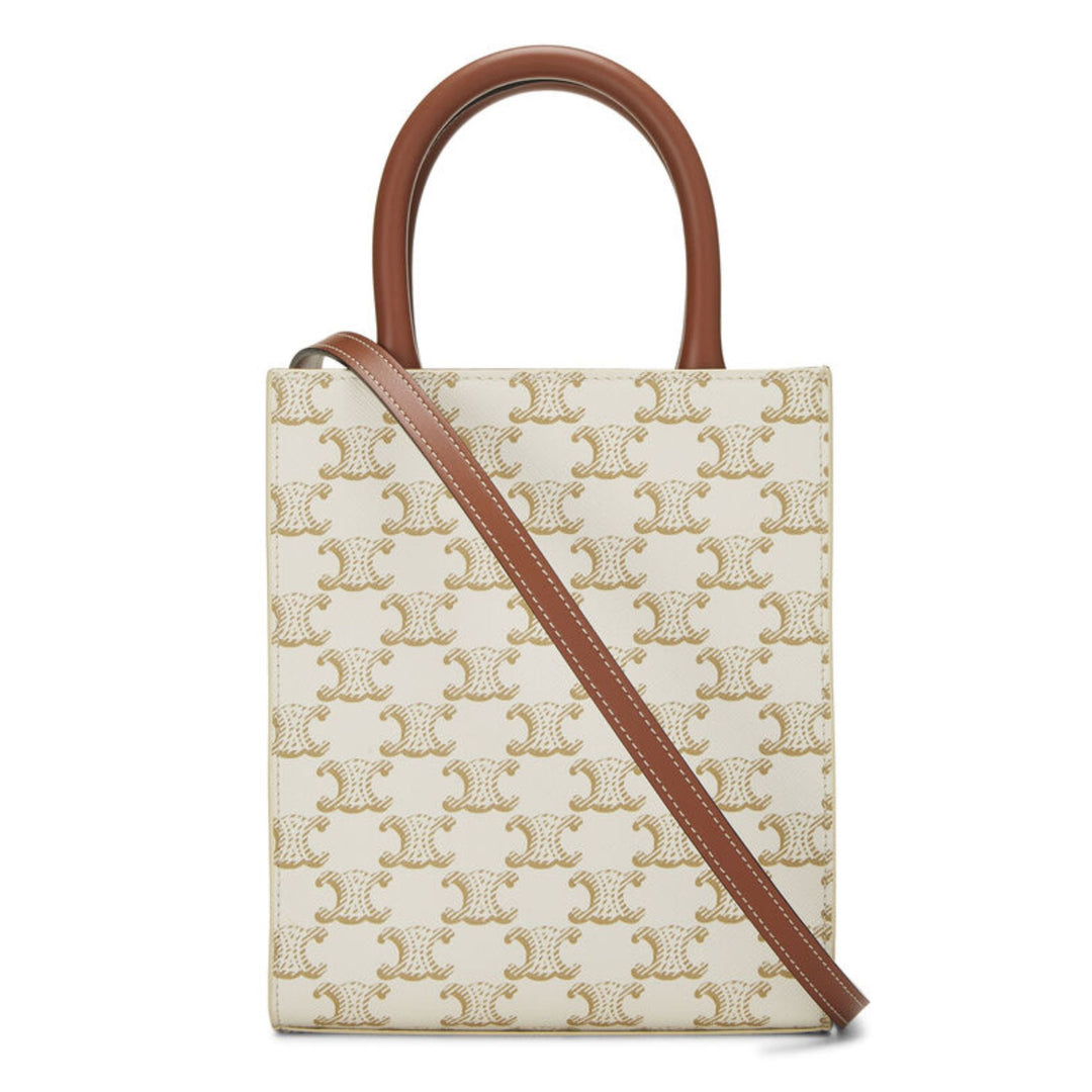 Céline Triomphe Coated Canvas Vertical Tote Small in White
