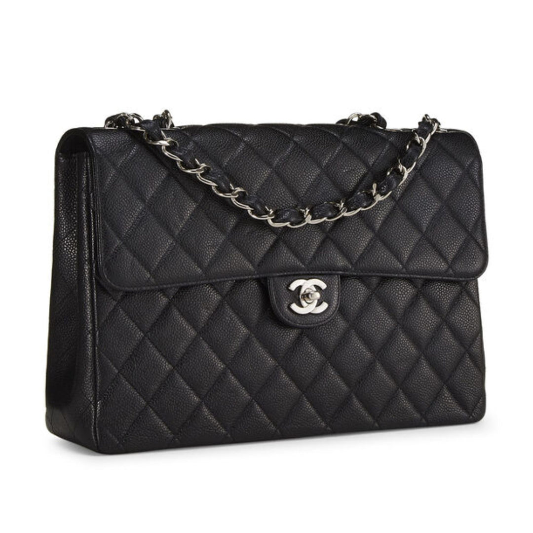 Chanel Quilted Caviar Half Flap Jumbo in Black