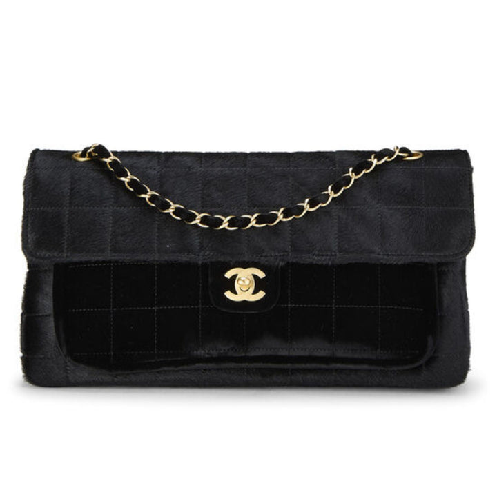 Chanel Ponyhair Chocolate Bar Shoulder Bag in Black