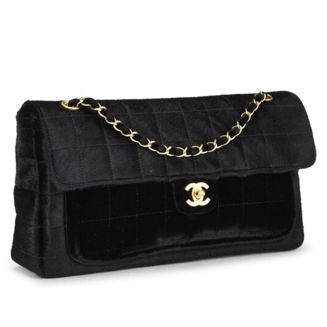 Chanel Ponyhair Chocolate Bar Shoulder Bag in Black