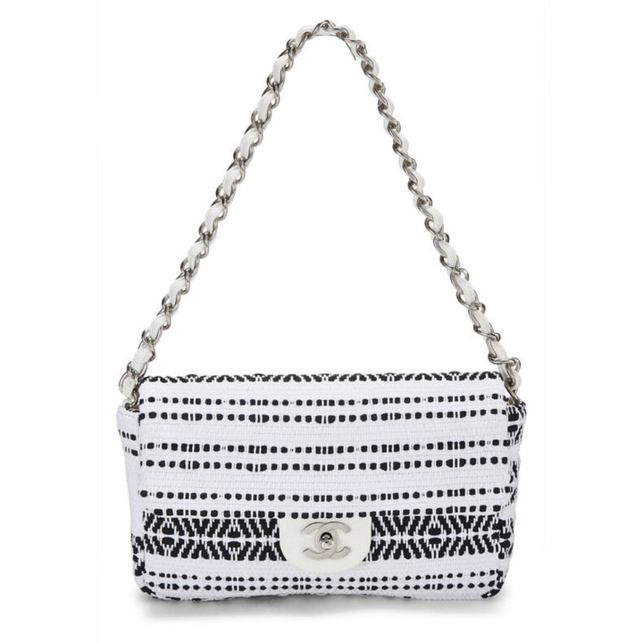 Chanel White Woven Half Flap Medium 10"