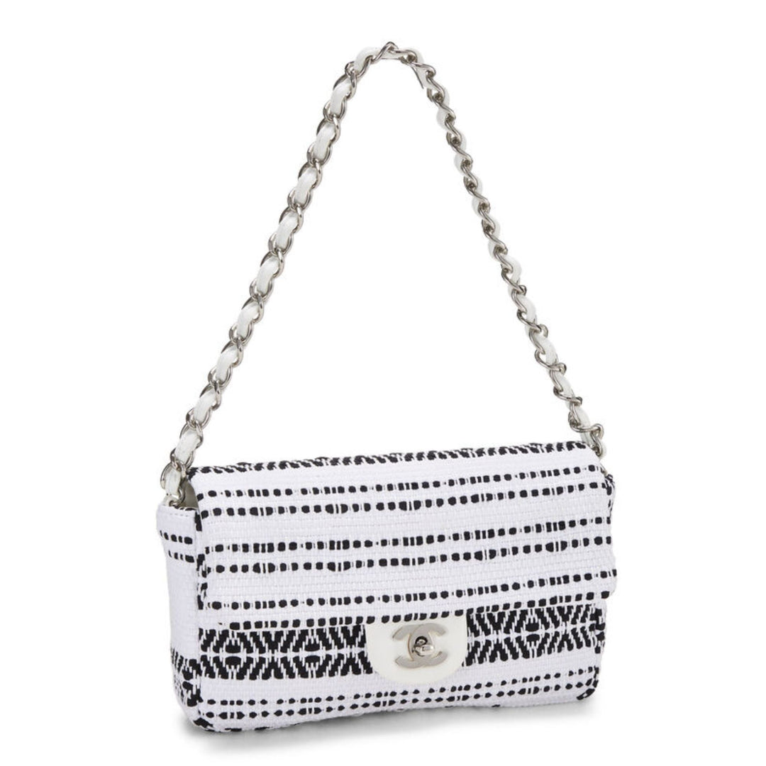 Chanel White Woven Half Flap Medium 10"