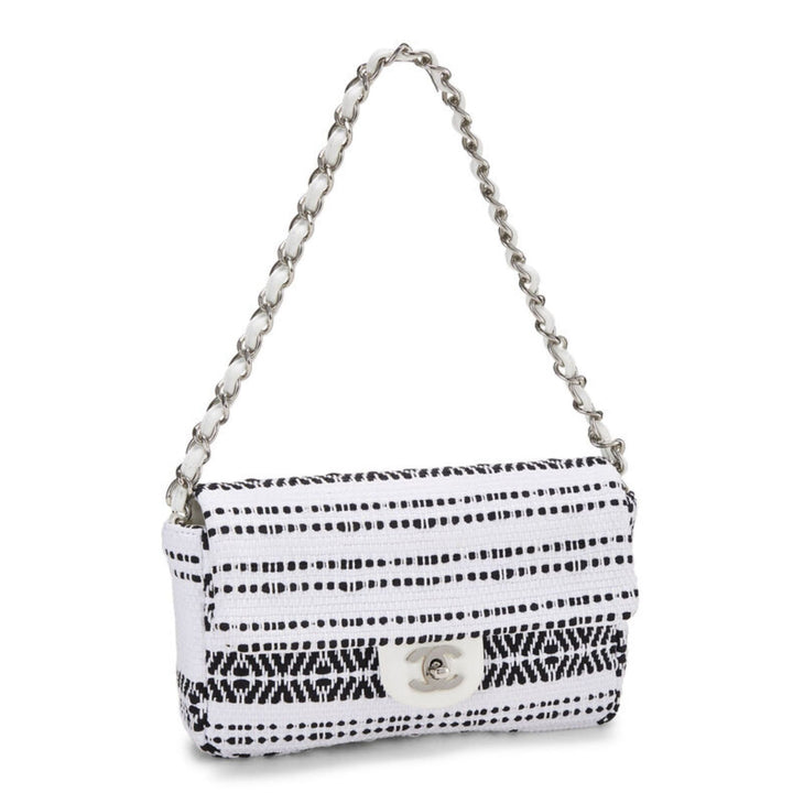 Chanel White Woven Half Flap Medium 10"