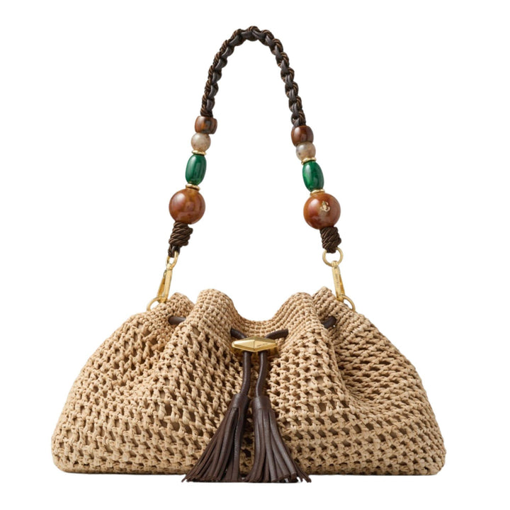 Chocolate Raffia Cinch Medium Bag