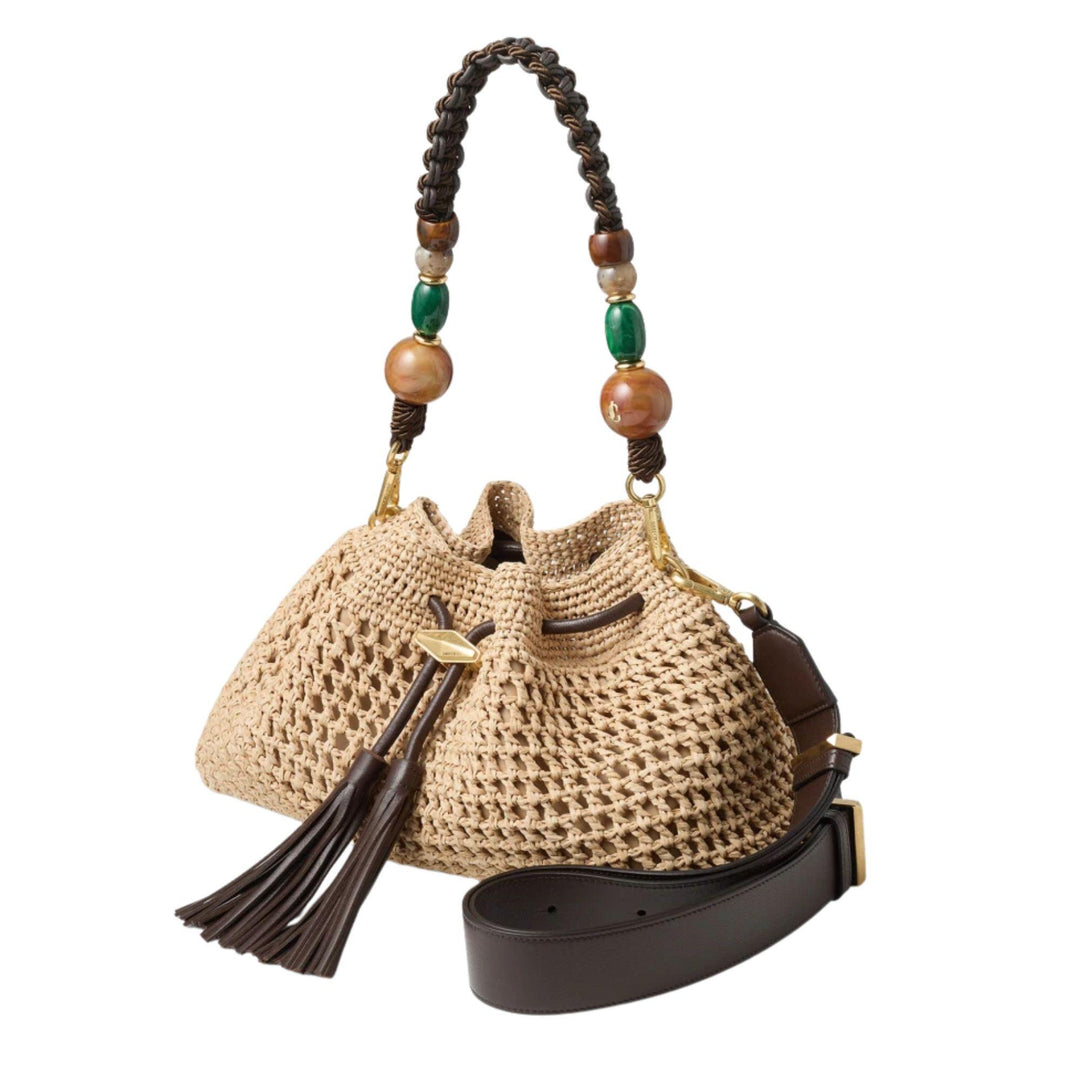 Chocolate Raffia Cinch Medium Bag