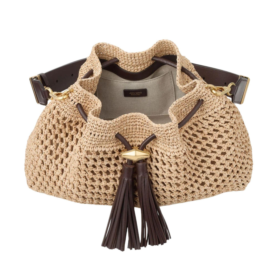 Chocolate Raffia Cinch Medium Bag