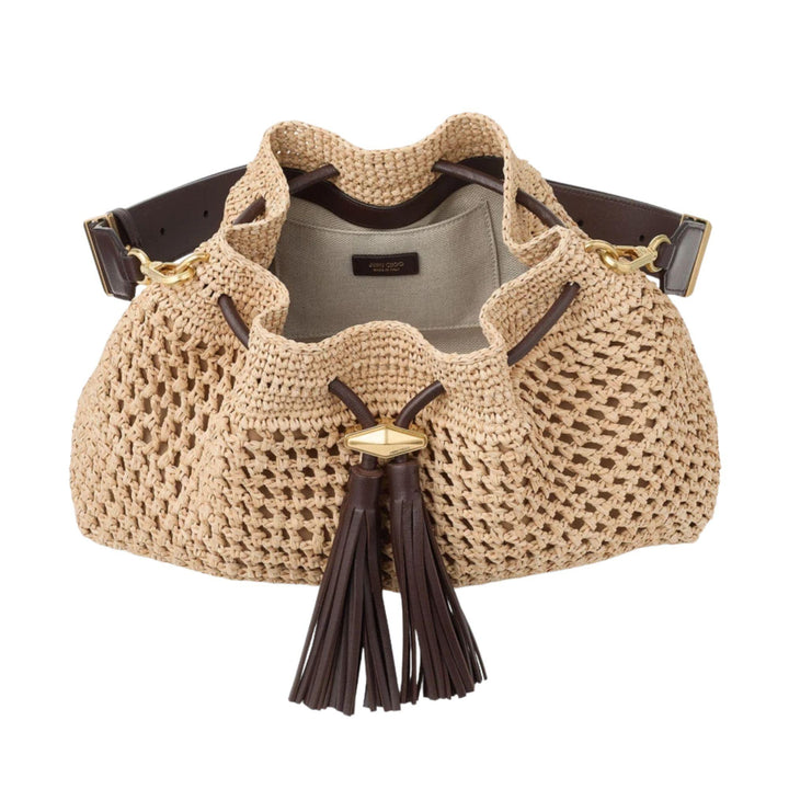 Chocolate Raffia Cinch Medium Bag