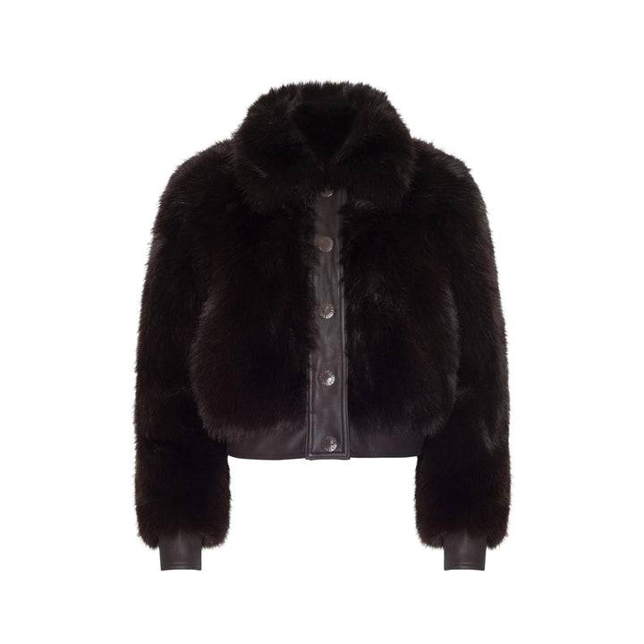 Claira Fox Fur Leather Trim Jacket