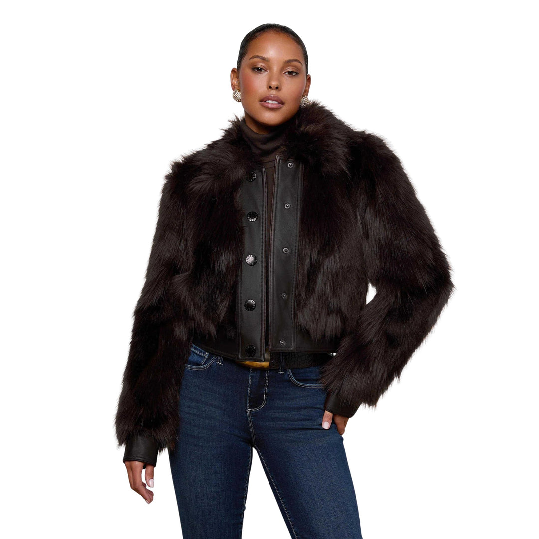 Claira Fox Fur Leather Trim Jacket
