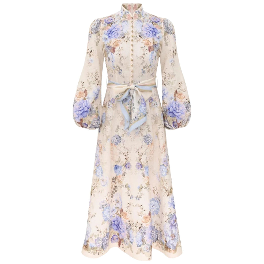 Clash Button Midi Dress in Sky Blooms