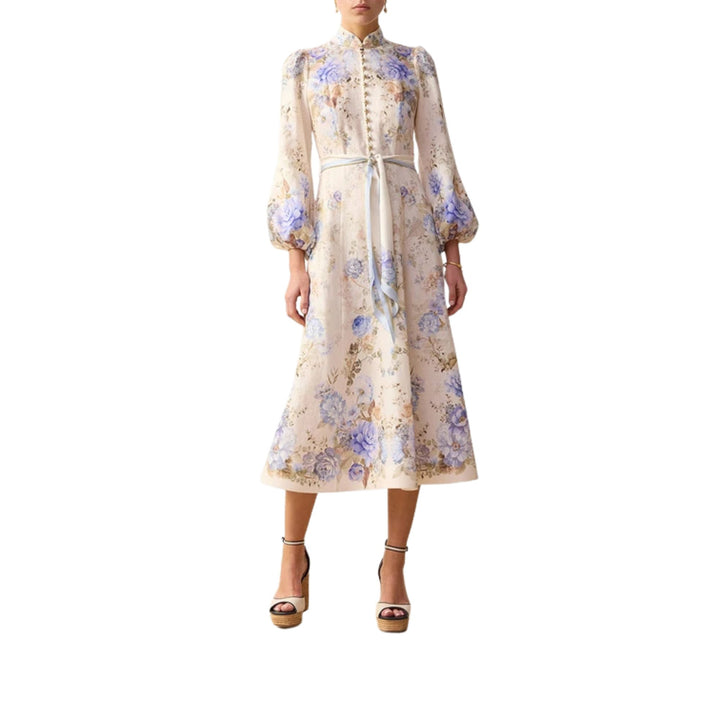 Clash Button Midi Dress in Sky Blooms