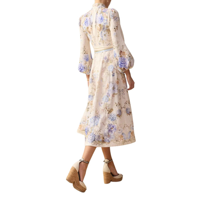 Clash Button Midi Dress in Sky Blooms