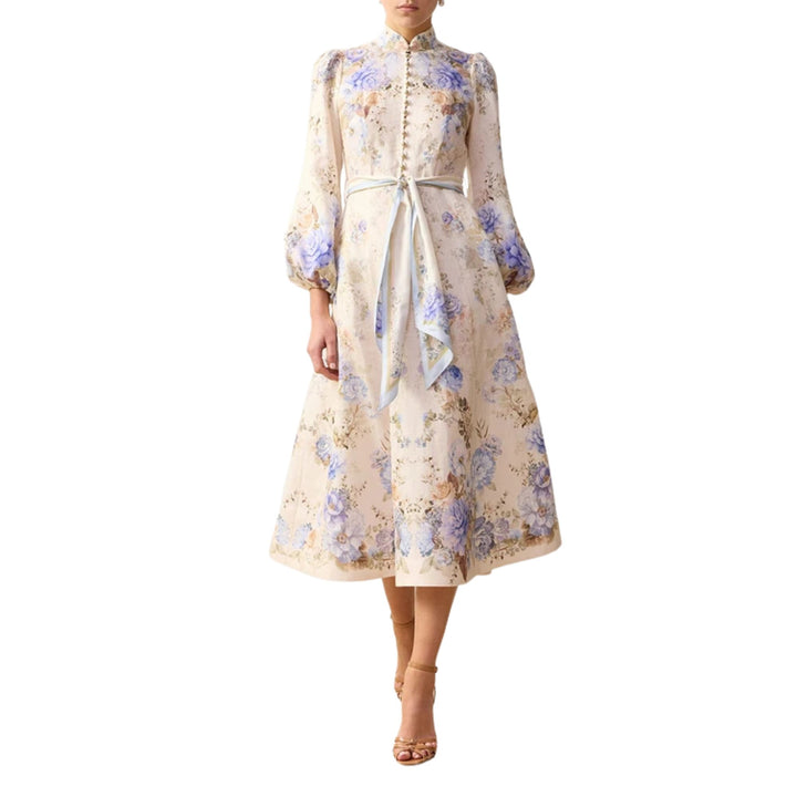 Clash Button Midi Dress in Sky Blooms