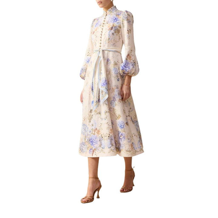 Clash Button Midi Dress in Sky Blooms
