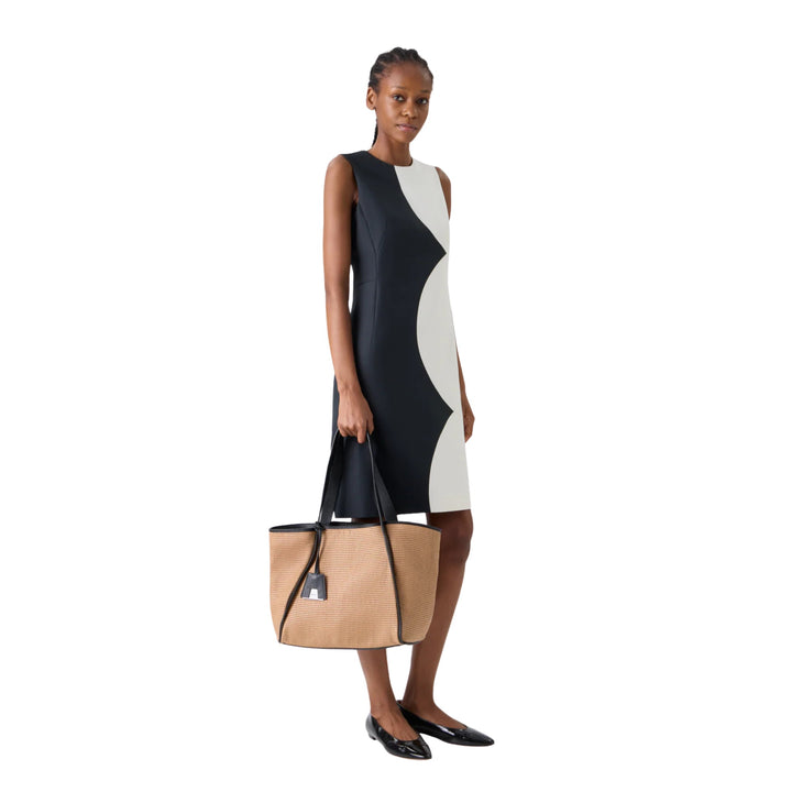 Cloud Print Sheath Dress in Black/Ecru