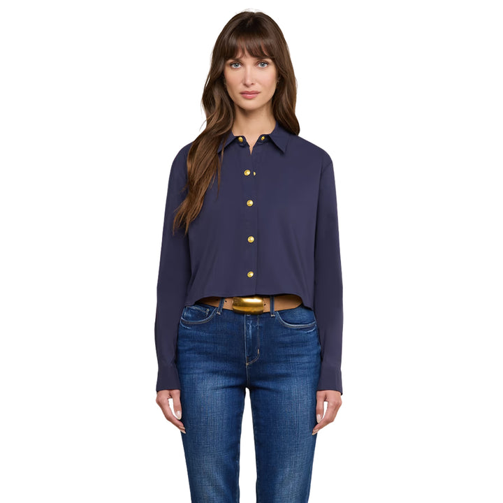 Cosette Crop Hi Low Shirt in Midnight Mt Besarbian