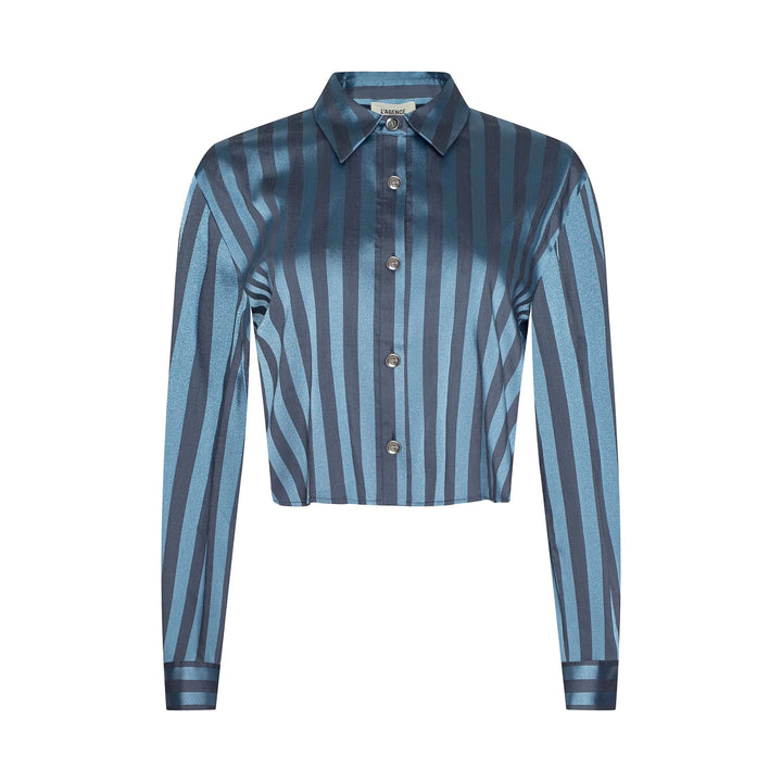 Cosette Crop Hi Low Shirt in Blue Multi Stripe