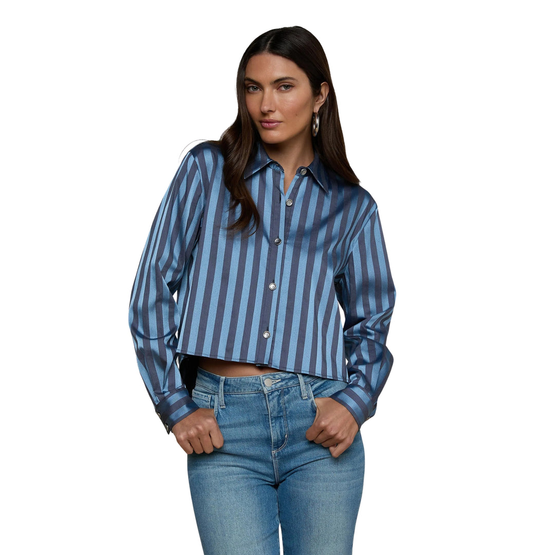 Cosette Crop Hi Low Shirt in Blue Multi Stripe