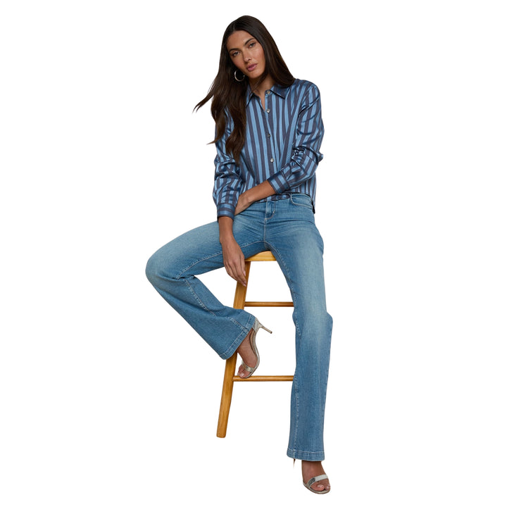 Cosette Crop Hi Low Shirt in Blue Multi Stripe