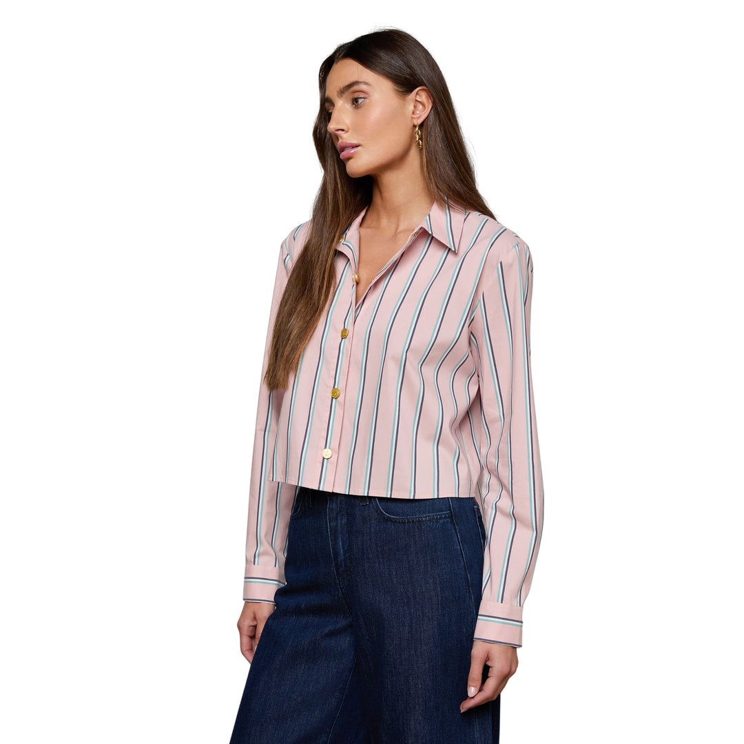 Cosette Crop Hi Low Shirt in Pale Rose Stripe