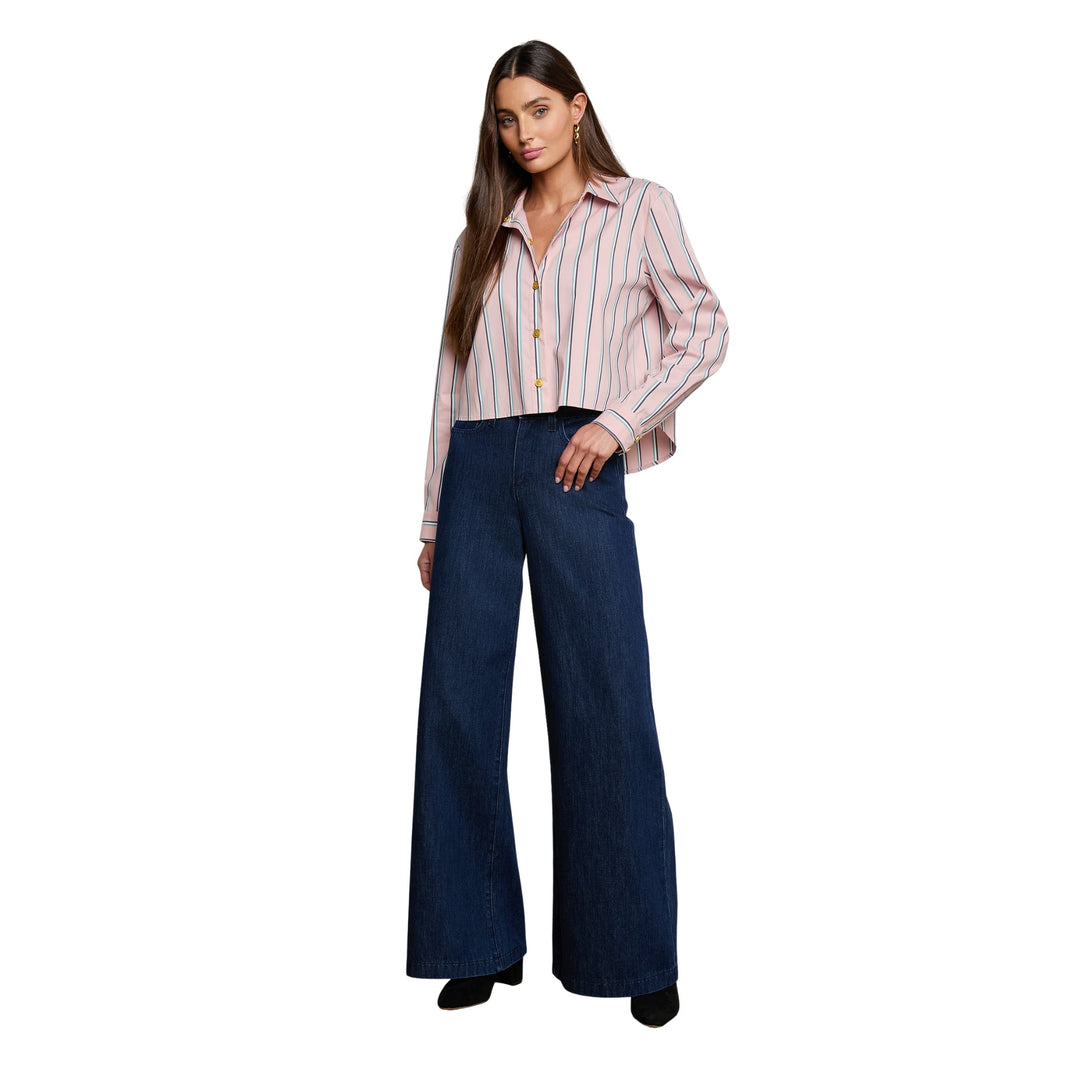 Cosette Crop Hi Low Shirt in Pale Rose Stripe