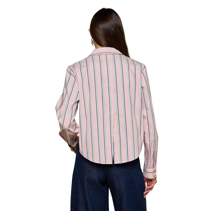Cosette Crop Hi Low Shirt in Pale Rose Stripe