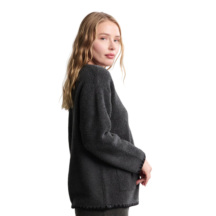 CozyChic Blanket Stitch Cardigan and Scarf, Dark Moss